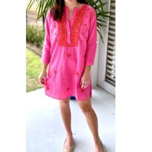 Madison‎ Mathews Pink and Embroidered Tunic Dress